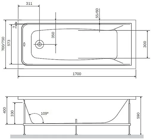 Ванна акриловая Am.Pm Gem 170x70 W90A-170-070W-A1