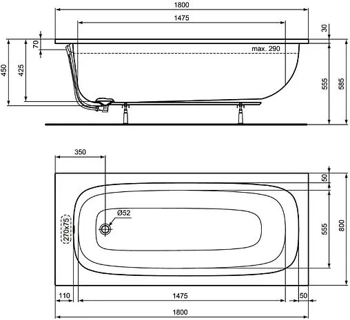 Ванна акриловая Ideal Standard i.life 180х80 T476201