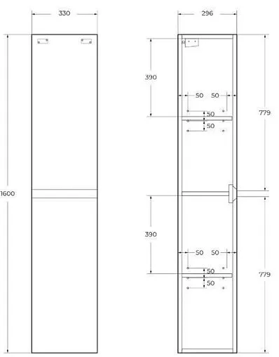 Шкаф-пенал подвесной BelBagno KRAFT 33 L Rovere Galifax Bianco KRAFT-1600-2A-SC-RGB-L