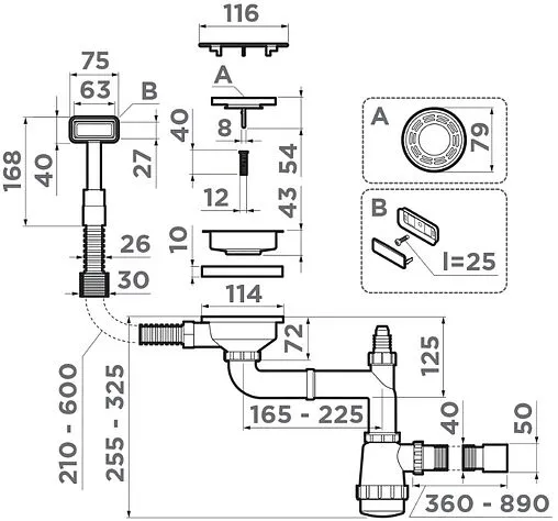 Сифон бутылочный для мойки с переливом Omoikiri WK-1C-IN 4956472