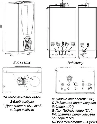 Настенный газовый котел одноконтурный турбированный 32кВт Federica Bugatti VARME 32B G32F6