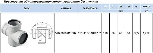 Крестовина одноплоскостная внутренняя бесшумная D=110x110x110мм Угол 87,5° Stout SKB-0018-011087