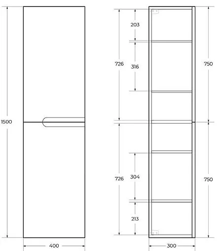 Шкаф-пенал подвесной Cezares DUET 40 Bianco Opaco DUET-1500-2A-SC-BO