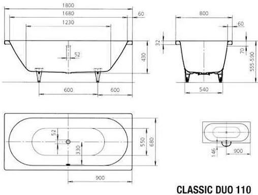 Ванна стальная Kaldewei Classic Duo 180x80 mod. 110 anti-slip белый 291030000001