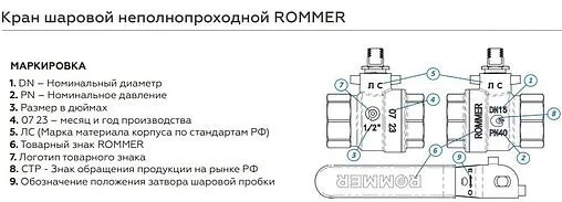 Кран шаровый 1¼&quot;в x 1¼&quot;в Rommer ГОСТ Р 59553-2021 RBV-0002-2210332