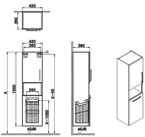 Шкаф-пенал подвесной VitrA Root 40 L тёмно-синий/светлое дерево 68008