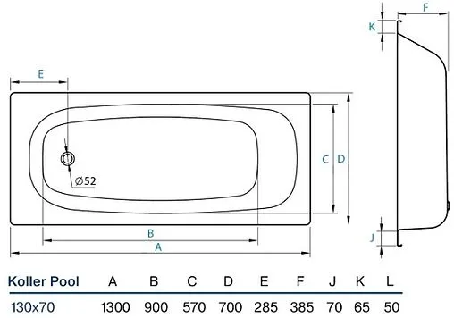 Ванна стальная Koller Pool 130х70E белый B30E1200E