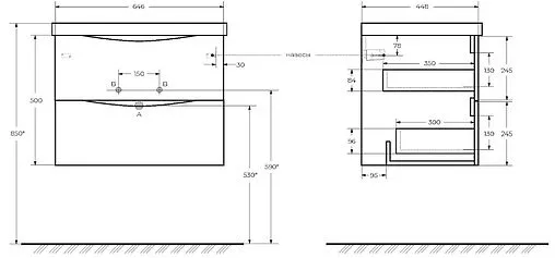 Тумба-умывальник подвесная BelBagno MARINO 65 Rovere Grigio MARINO-650-2C-SO-RG-P+BB650/450-LV-MR-PR