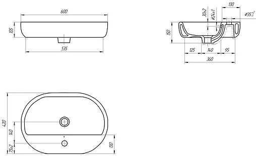 Раковина Cersanit Caspia 60 Oval белый 64029