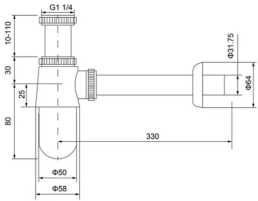 Сифон бутылочный для раковины TIMO чёрный матовый 960/03L