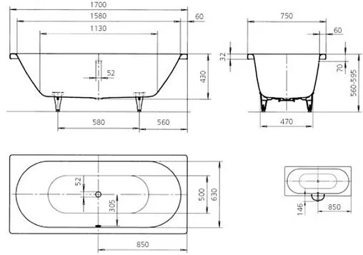 Ванна стальная Kaldewei Classic Duo 170x75 mod. 107 anti-slip+easy-clean белый 290730003001