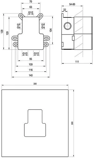 Скрытая часть смесителя для 2 потребителей Ravak R-box Vertical O2 RB 07E.50 X070234