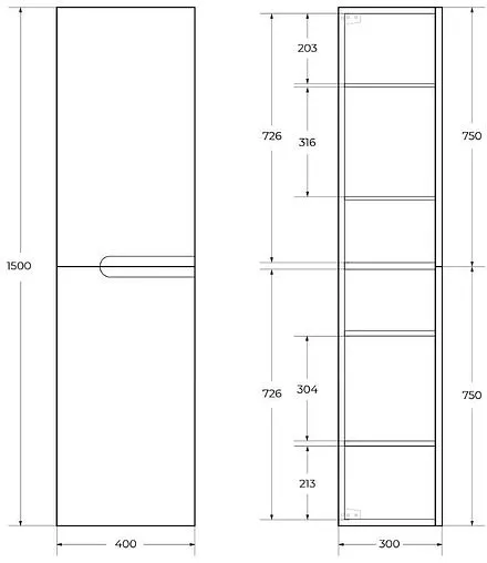 Шкаф-пенал подвесной Cezares DUET 40 Sapfiro DUET-1500-2A-SC-SPF-P