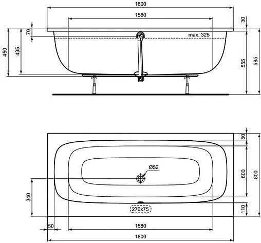 Ванна акриловая Ideal Standard i.life Duo 180х80 T476401