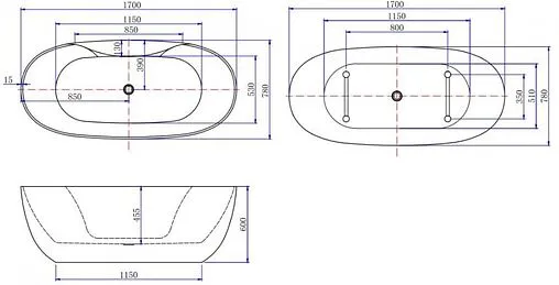 Ванна акриловая отдельностоящая Aquanet Family Sweet 170x78 Gloss Finish белый 155778GW