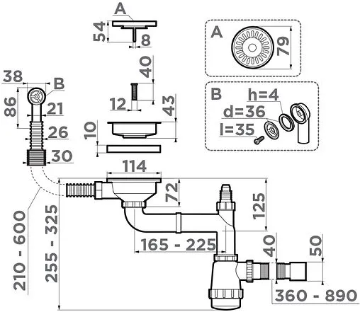 Сифон бутылочный для мойки с переливом Omoikiri WK-1CL-R-AB 4956615