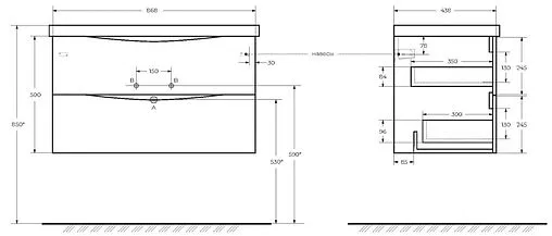 Тумба-умывальник подвесная BelBagno MARINO-CER 90 Nero Lucido MARINO-CER-900-2C-SO-NL-P+BB-0323-90-LVB