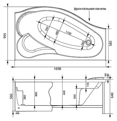 Ванна акриловая Aquanet Palma 170x100 R 00204023