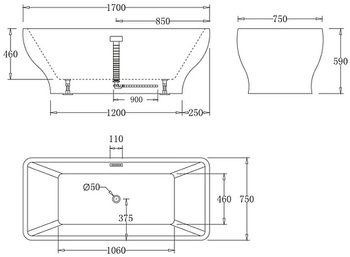 Ванна акриловая отдельностоящая BelBagno 170x70 BB73-1700