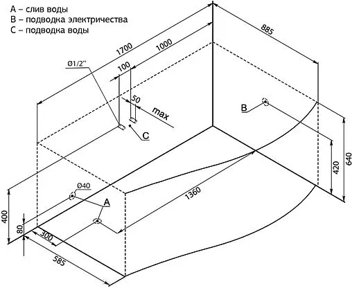 Ванна акриловая Aquanet Palma 170x100 R 00204023