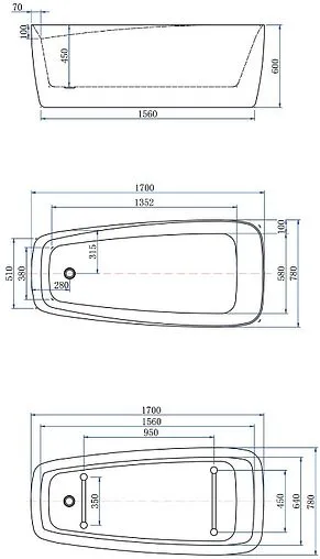 Ванна акриловая отдельностоящая Aquanet Family Trend 170x78 Matt Finish белый матовый 90778-MW