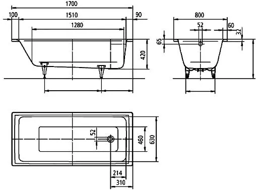 Ванна стальная Kaldewei Puro 170x80 mod. 691 anti-slip белый 259130000001