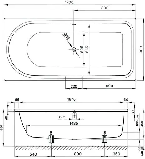 Ванна стальная Bette Ocean 170x80 anti-slip Sense+easy-clean (перелив сзади) белый 8765-000 PLUS AS