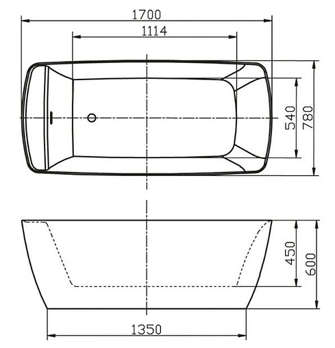 Ванна акриловая отдельностоящая BelBagno 170x78 BB304