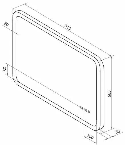 Зеркало с подсветкой Continent Demure Led 91.5x68.5 с часами (слева) белый ЗЛП650