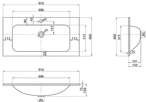 Раковина BelBagno 91 белый матовый BB910/465-LV-VTR-BO