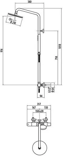 Душевая система с термостатом для душа Gattoni Circle Two золото KIT/TS60SG