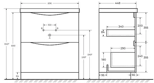 Тумба-умывальник подвесная BelBagno MARINO 70 Bianco Lucido MARINO-700-2C-PIA-BL-P+BB700/450-LV-MR-AST