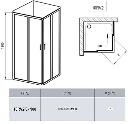 Душевая дверь 1000мм прозрачное стекло Ravak 10° 10RV2K-100 1ZJA0U00Z1