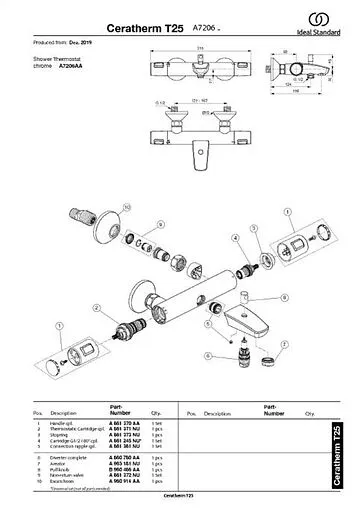 Термостат для ванны Ideal Standard Ceratherm T25 хром A7206AA