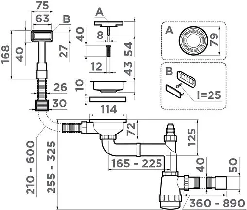 Сифон бутылочный для мойки с переливом Omoikiri WK-1-GM 4956483