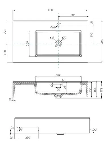 Раковина Aquaton Квадро Про 80 R с полотенцедержателем белый 1A734331QA01R