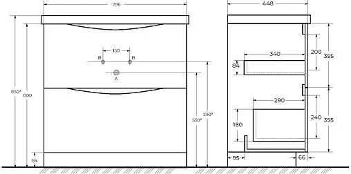 Тумба-умывальник напольная BelBagno MARINO 80 Bianco Lucido MARINO-800-2C-PIA-BL-P+