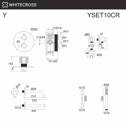 Термостат для 2 потребителей WHITECROSS Y chrome хром YSET10CR