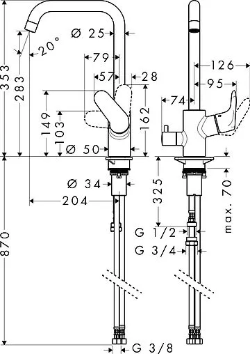 Смеситель для кухни с запорным вентилем Hansgrohe Focus M41 260 1jet хром 31823000