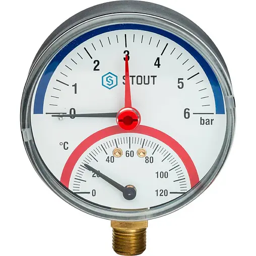 Термоманометр радиальный Stout 80мм 6 бар 120°С ½&quot; SIM-0006-800615