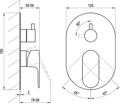 Смеситель для душа скрытого монтажа Ravak Eleganta графит X070338