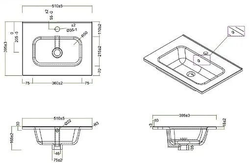 Раковина BelBagno 50 белый BB500/390ETL