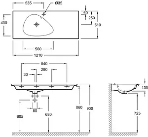 Раковина Jacob Delafon Nouvelle Vague 121 кашемир EXAP112-Z-MK4 Раковина Jacob Delafon Nouvelle Vague 121 кашемир EXAP112-Z-MK4, 2