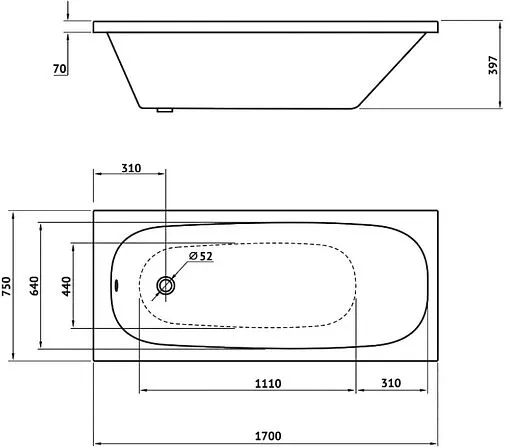 Ванна акриловая BERGES Nelu 170x75 с каркасом 050023