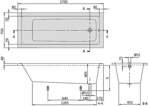 Ванна акриловая Villeroy&amp;Boch Targa Plus 170x70 альпийский белый UBA177NES2V01+U99740000