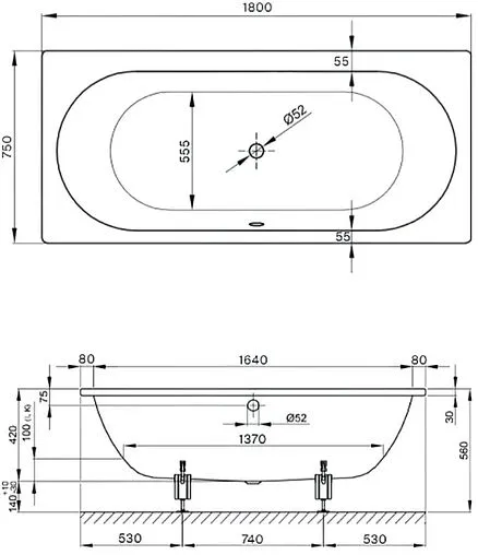 Ванна стальная Bette Starlet 180x75 anti-slip Sense белый 1430-000 AS