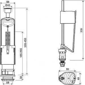 Комплект арматуры для бачка двухрежимный ½" пластик нижний OLI URAL II + UNI BOTTOM ½ 171014 Комплект арматуры для бачка двухрежимный ½" пластик нижний OLI URAL II + UNI BOTTOM ½ 171014, 2