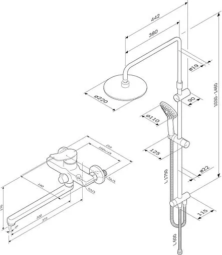 Душевая система со смесителем для ванны Am.Pm X-Joy хром F40885A94