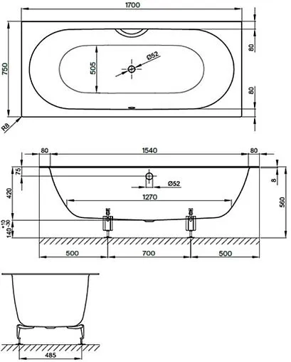 Ванна стальная Bette Starlet Spirit 170x75 anti-slip Sense белый 1384-000 AS