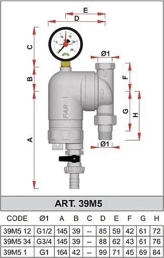 Фильтр тонкой очистки воды ½&quot;н x ½&quot;в Far FA 39M5 12100